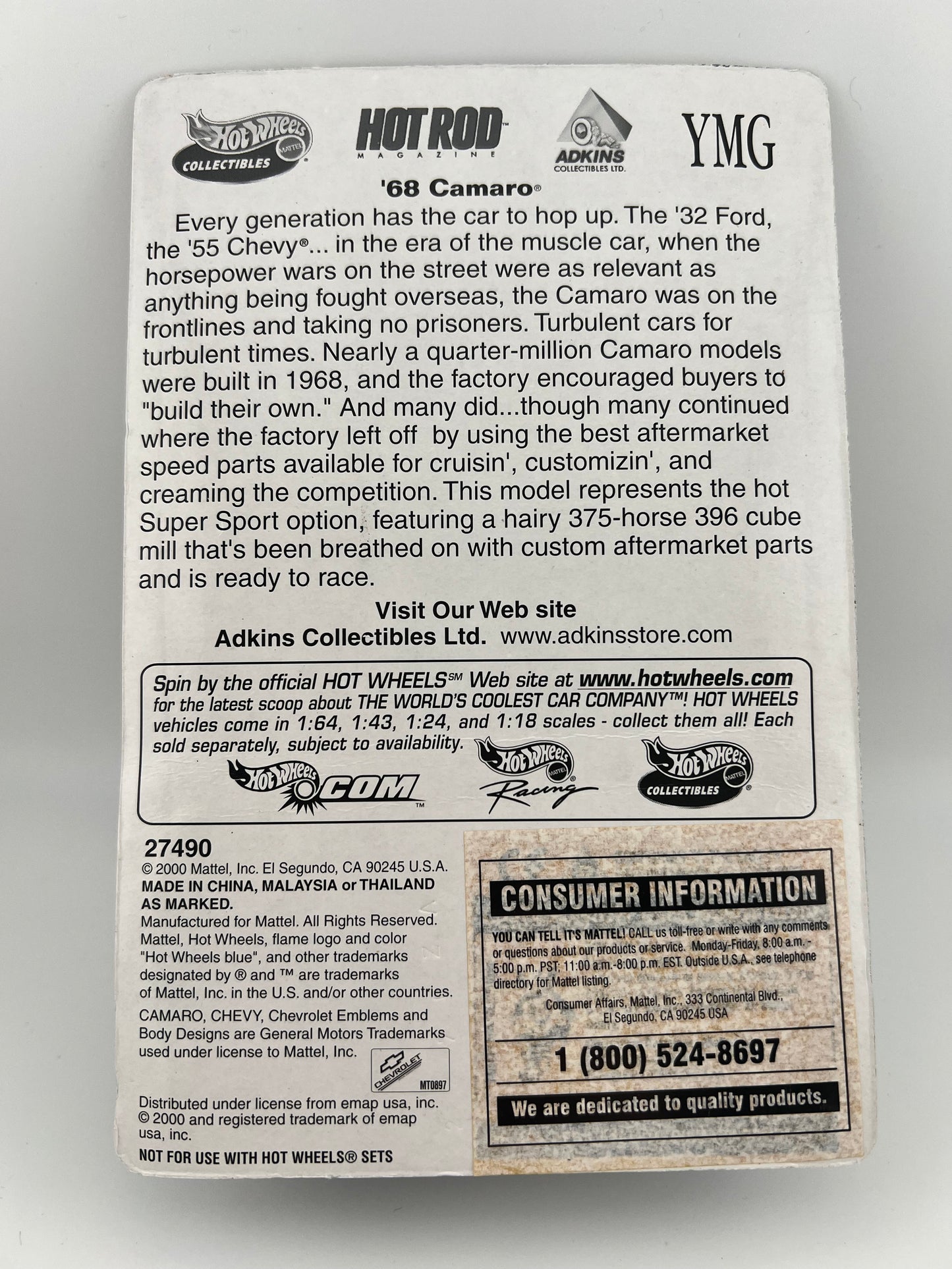 2000 Hot Wheels 4 Decades Of Hot Rods '68 Camaro 1:64 Scale Fishwheels