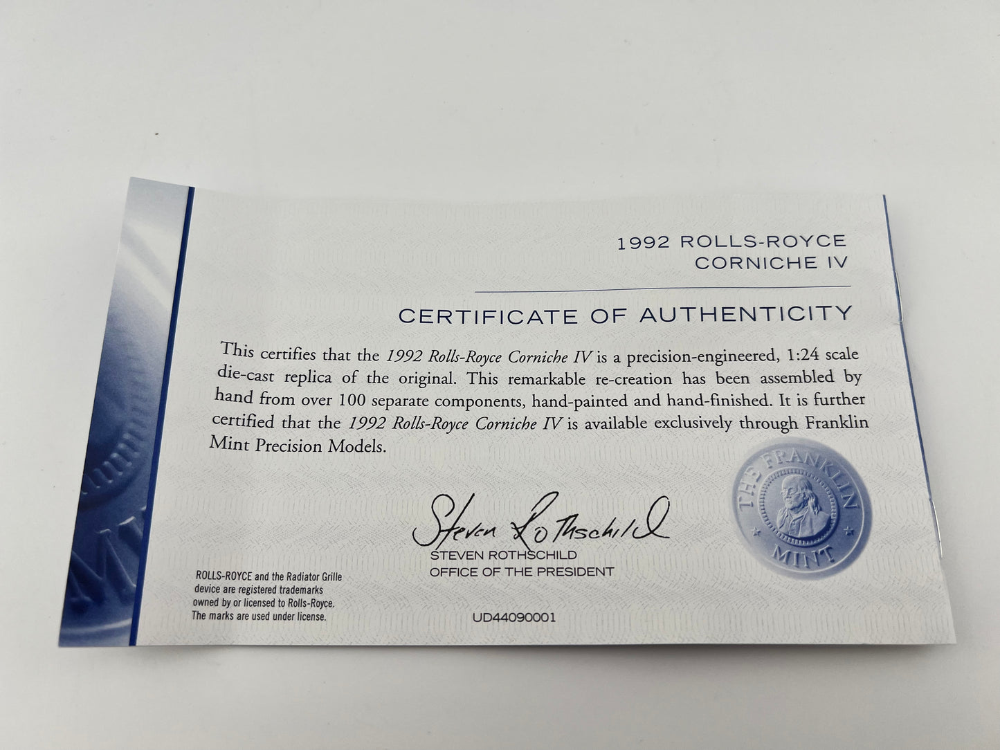 Franklin Mint Rolls Royce Corniche IV Convertible Anniversary Edition