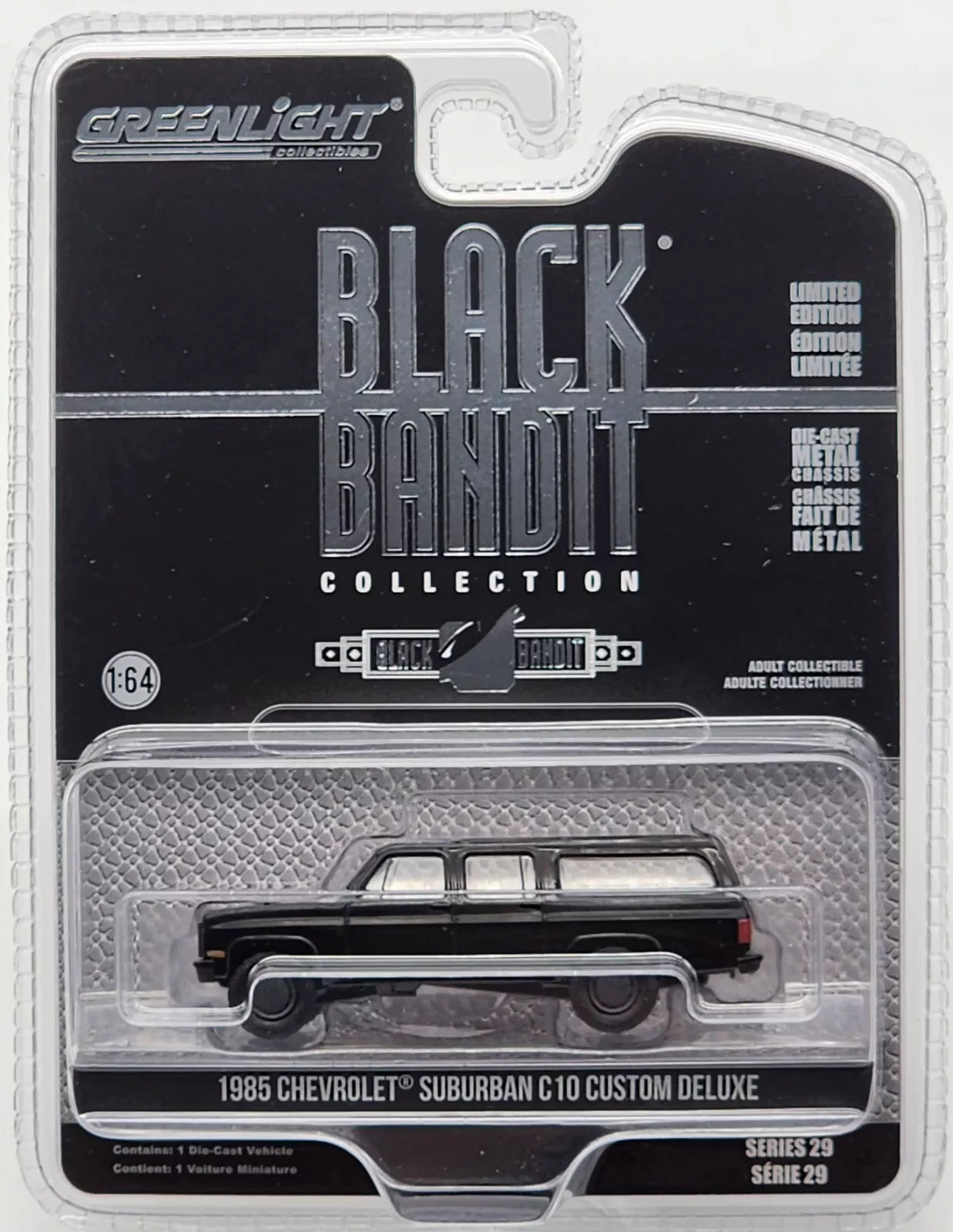 GREENLIGHT BLACK BANDIT S29 1985 CHEVY SUBURBAN C-10 CUSTOM DELUXE Fishwheels