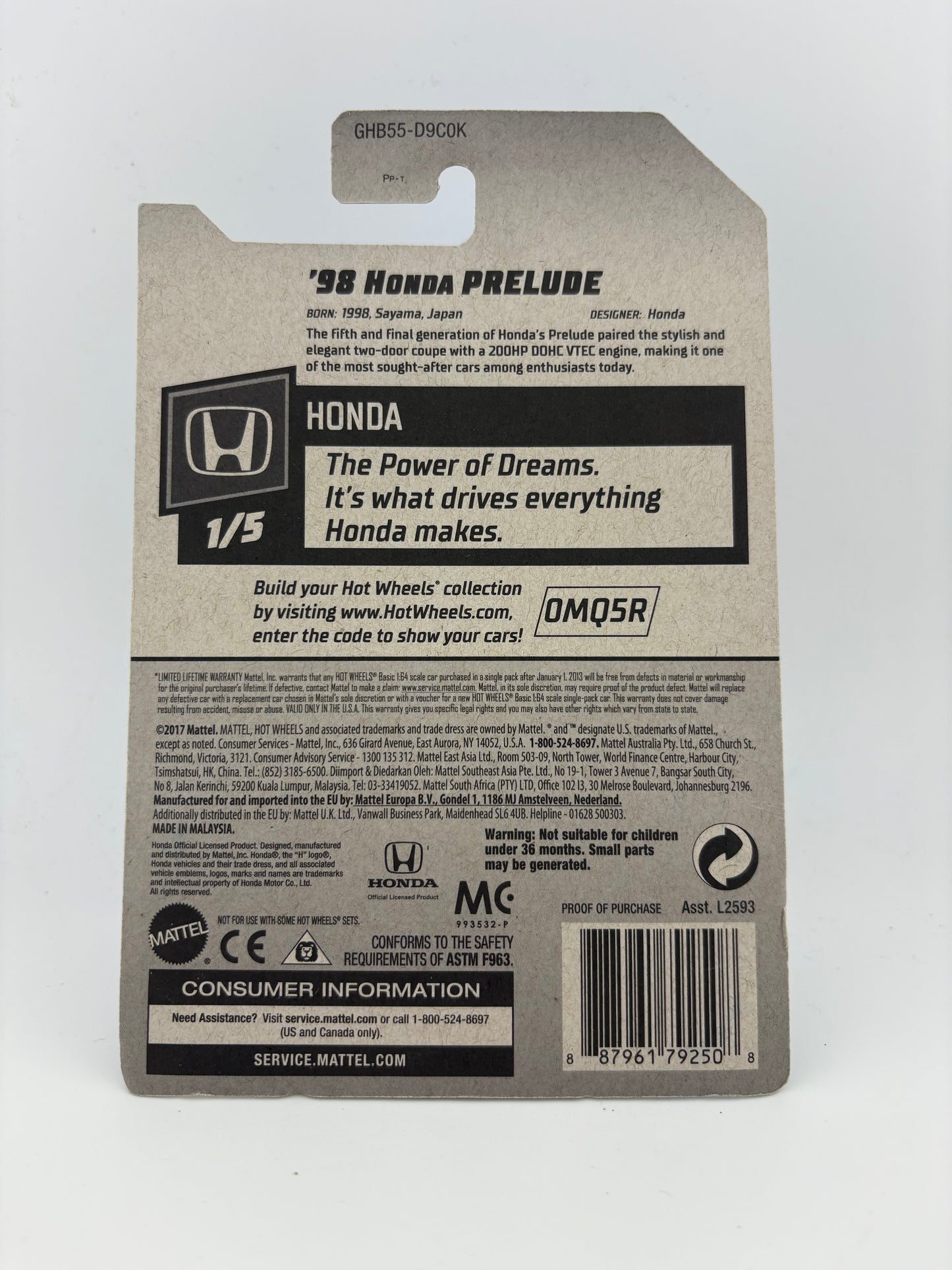 Hot Wheels – ’98 Honda Prelude (Honda Series | 1/5)