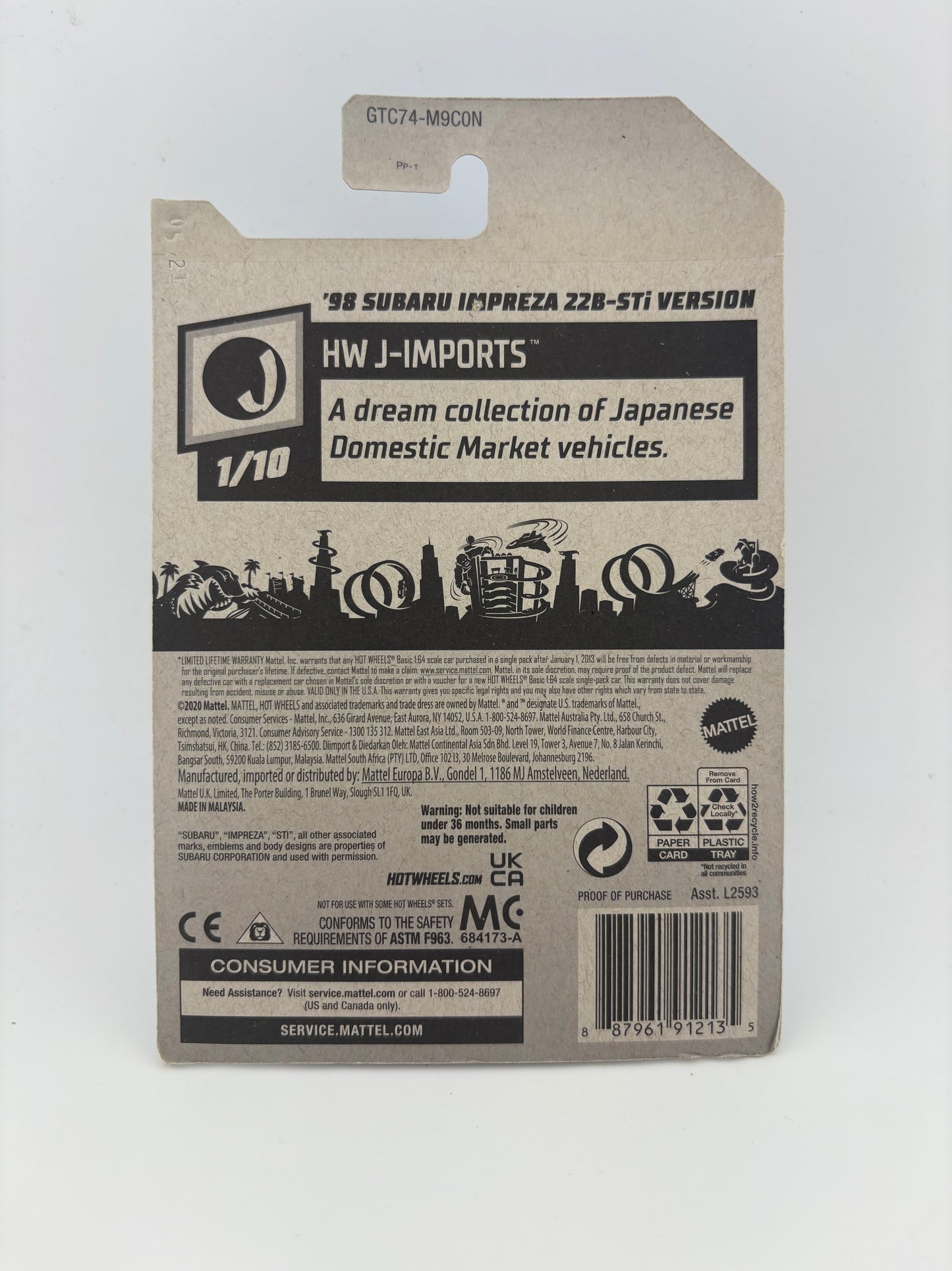Hot Wheels ‘98 Subaru Impreza 22B-STi Version – HW J-Imports