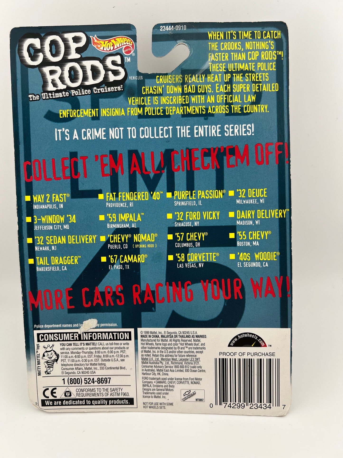 Hot Wheels Cop Rods '32 Ford Syracuse 1999 1:64 Scale Fishwheels