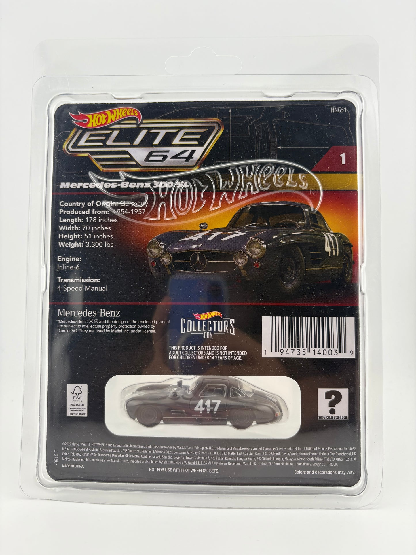 Hot Wheels Elite 64 – Mercedes-Benz 300 SL “417”