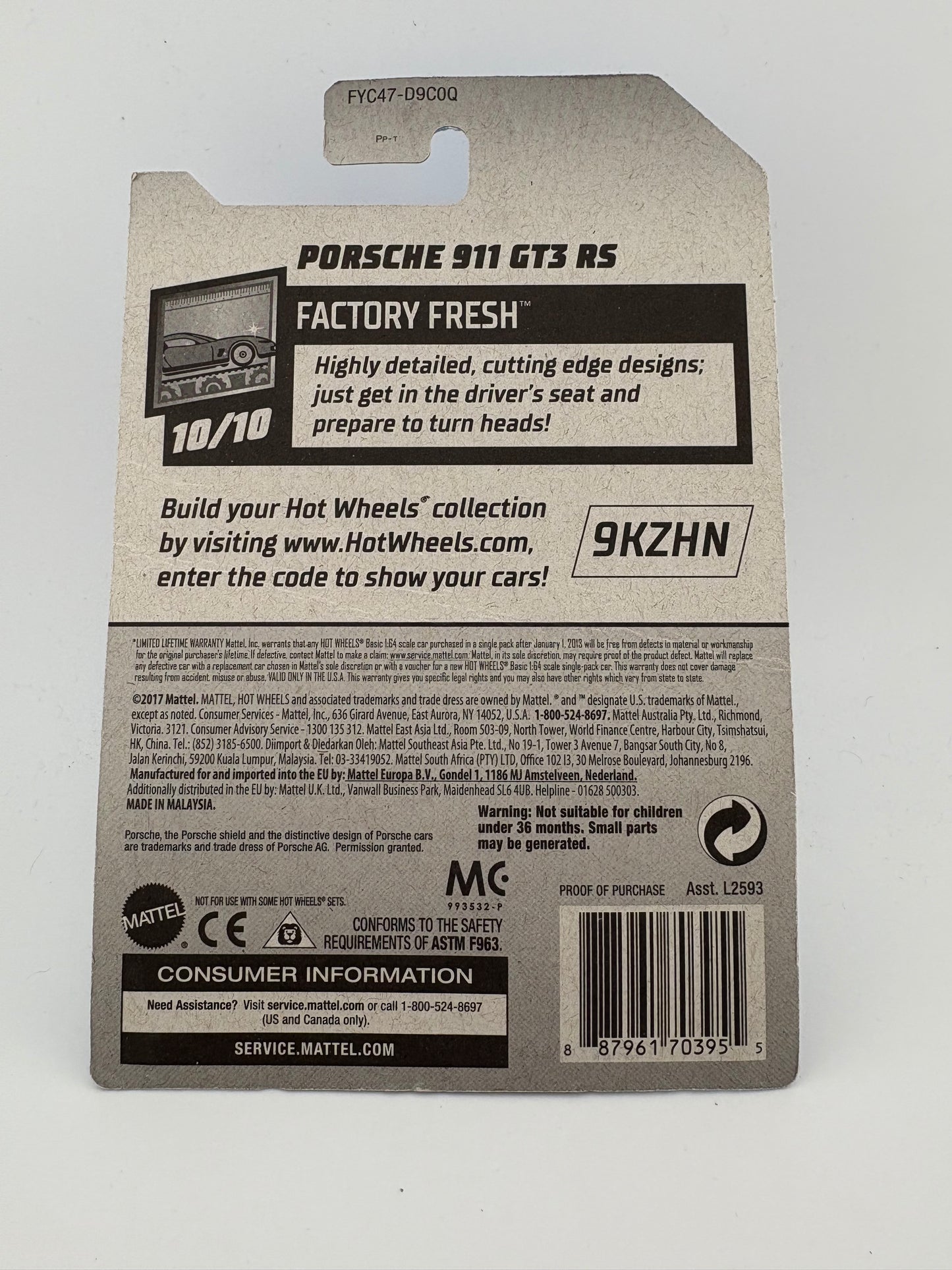 Hot Wheels – Porsche 911 GT3 RS (Factory Fresh | 10/10)(Damaged Card)