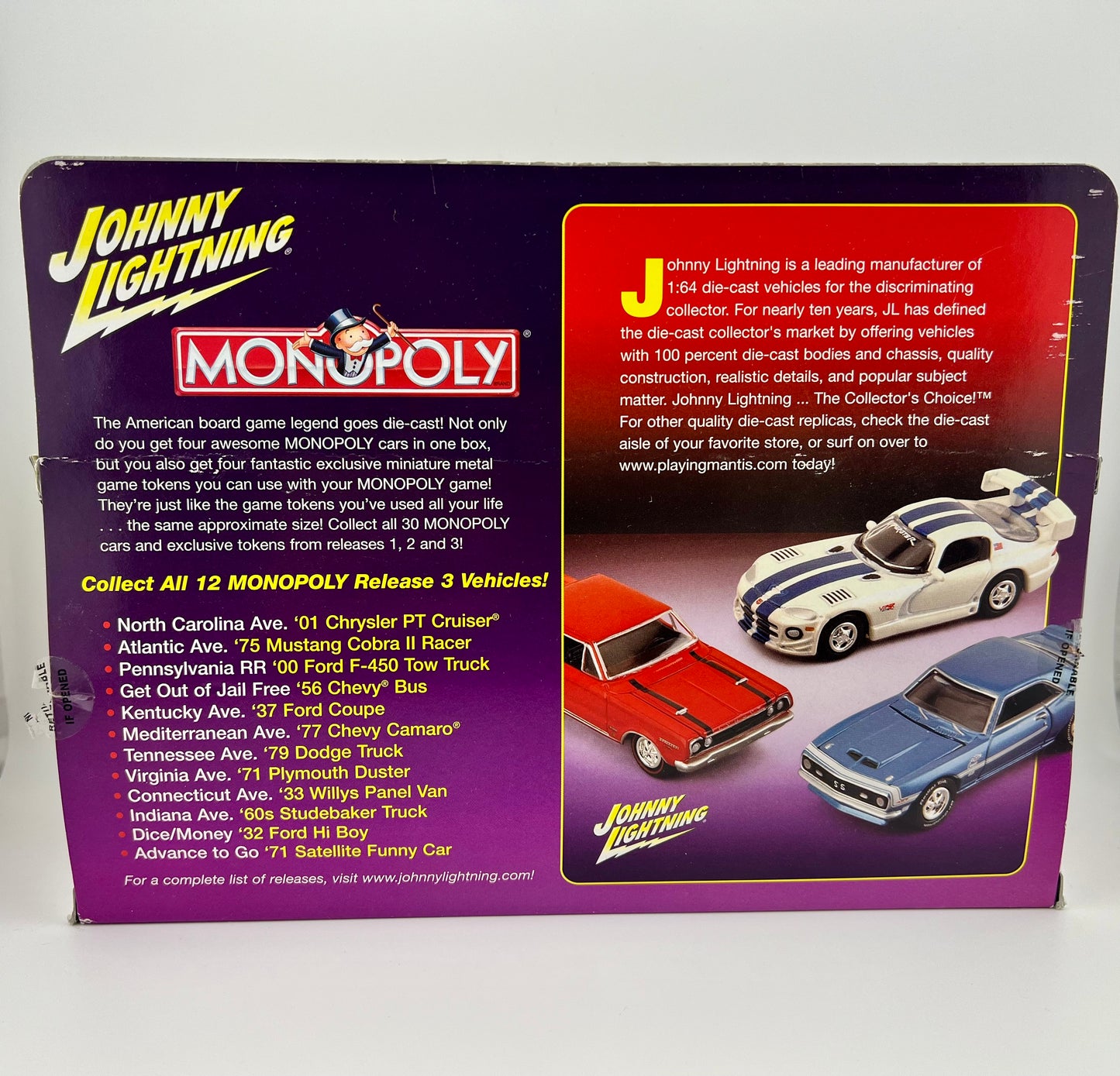 Johnny Lightning Monopoly 4 Car Box A Set W/Tokens Fishwheels