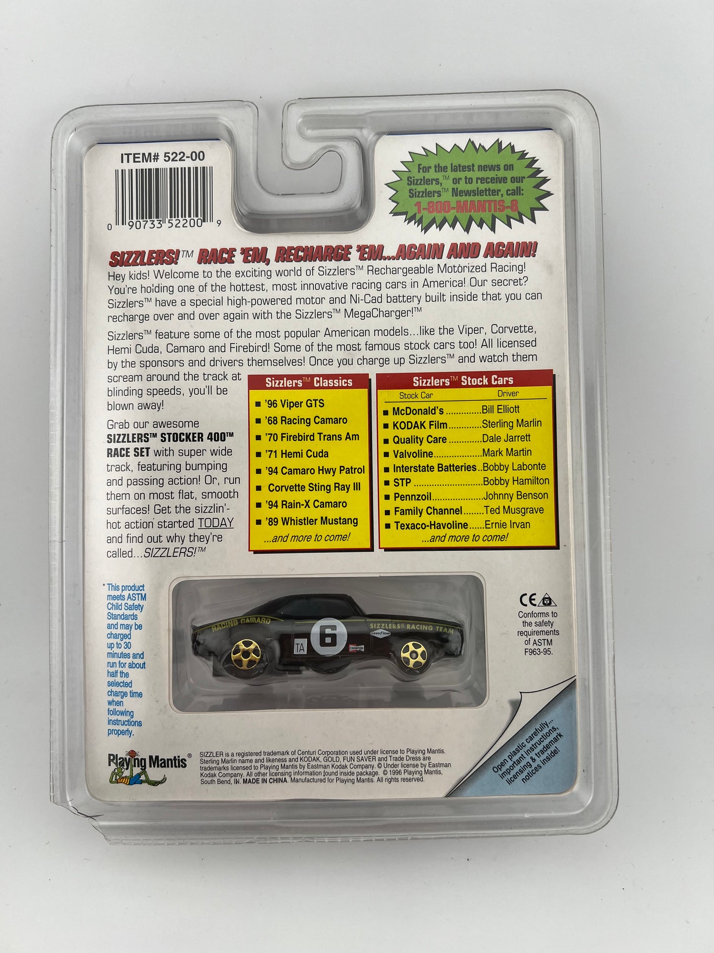 Sizzler's rechargeable motorized racer 1968 Racing Camaro 1:64 Scale