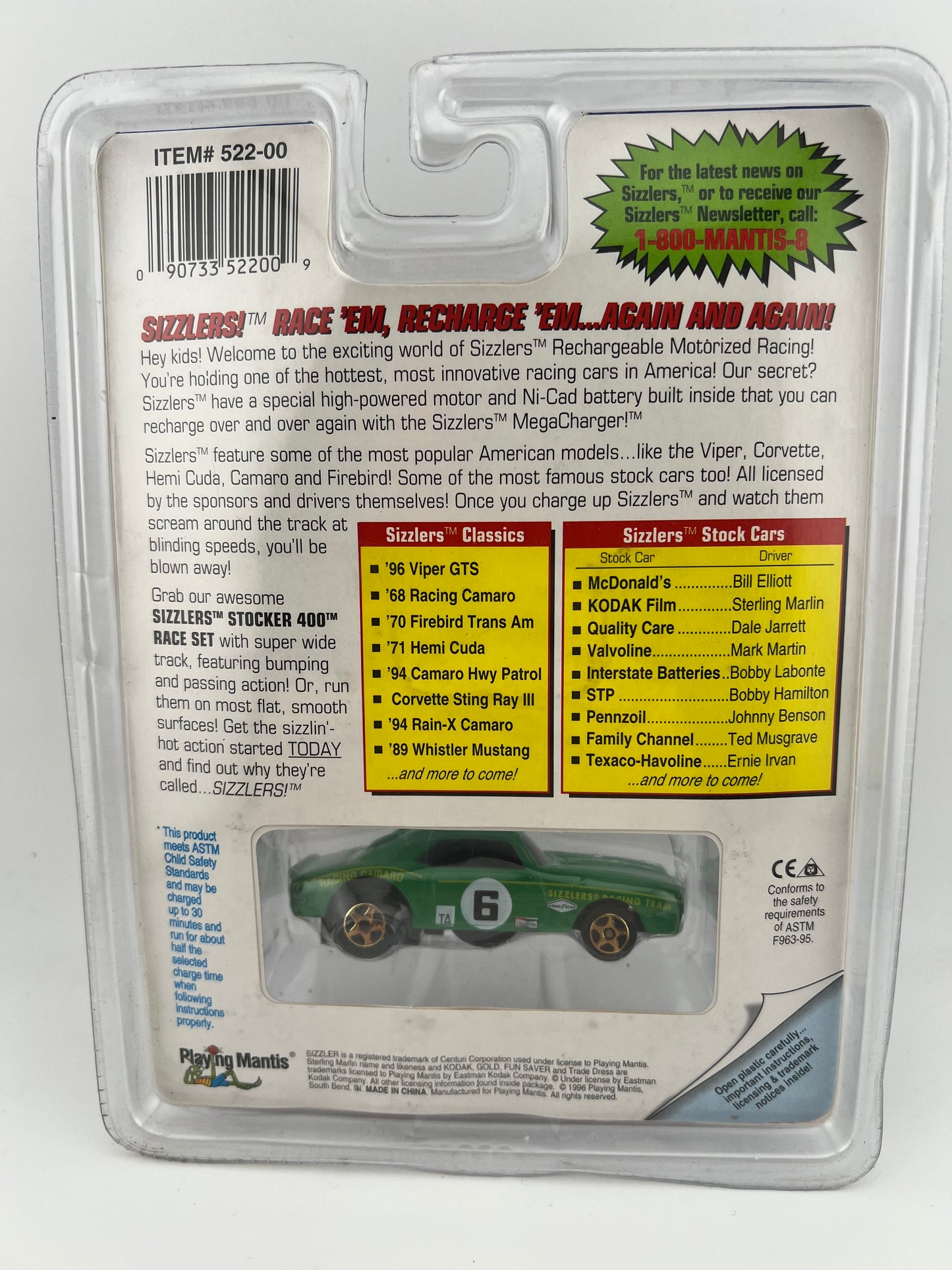 Sizzlers 1968 Racing Camaro Rechargeable Motorized Racer 1:64 Scale