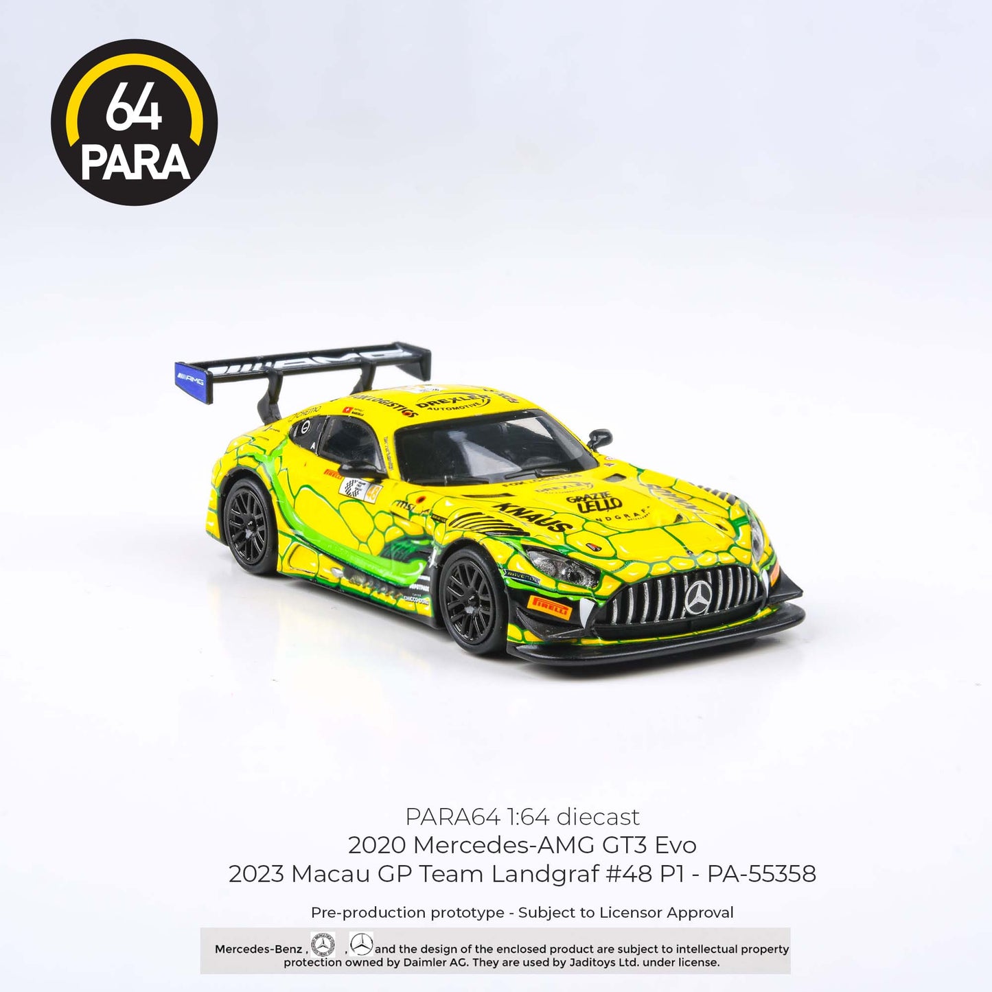 Mercedes-AMG GT3 Evo 2023 Macau GP Team Landgraf #48 P1 Para64 1:64 Scale Fishwheels