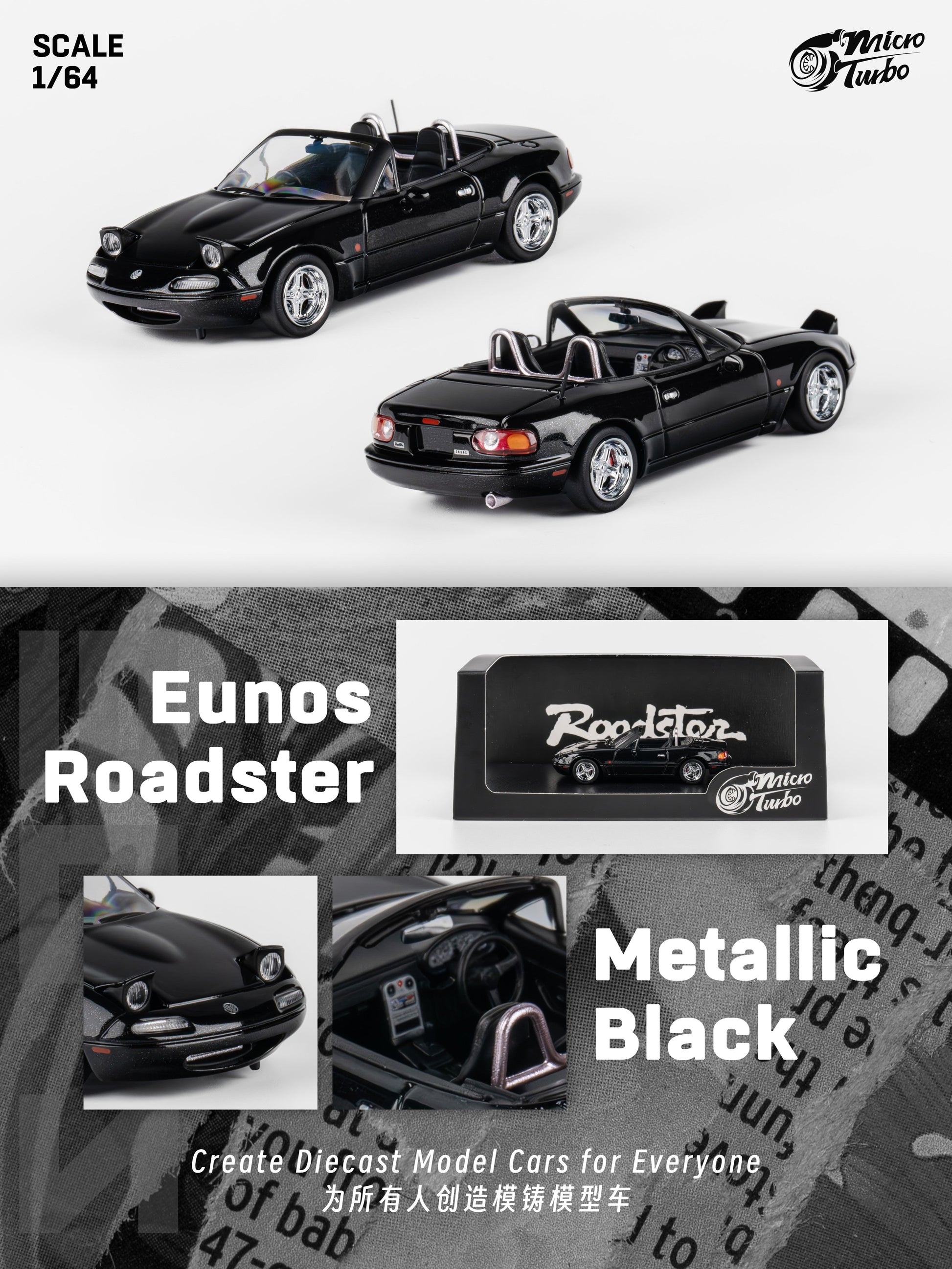 Micro Turbo Eunos Roadster - Metallic Black - Fishwheels Diecast