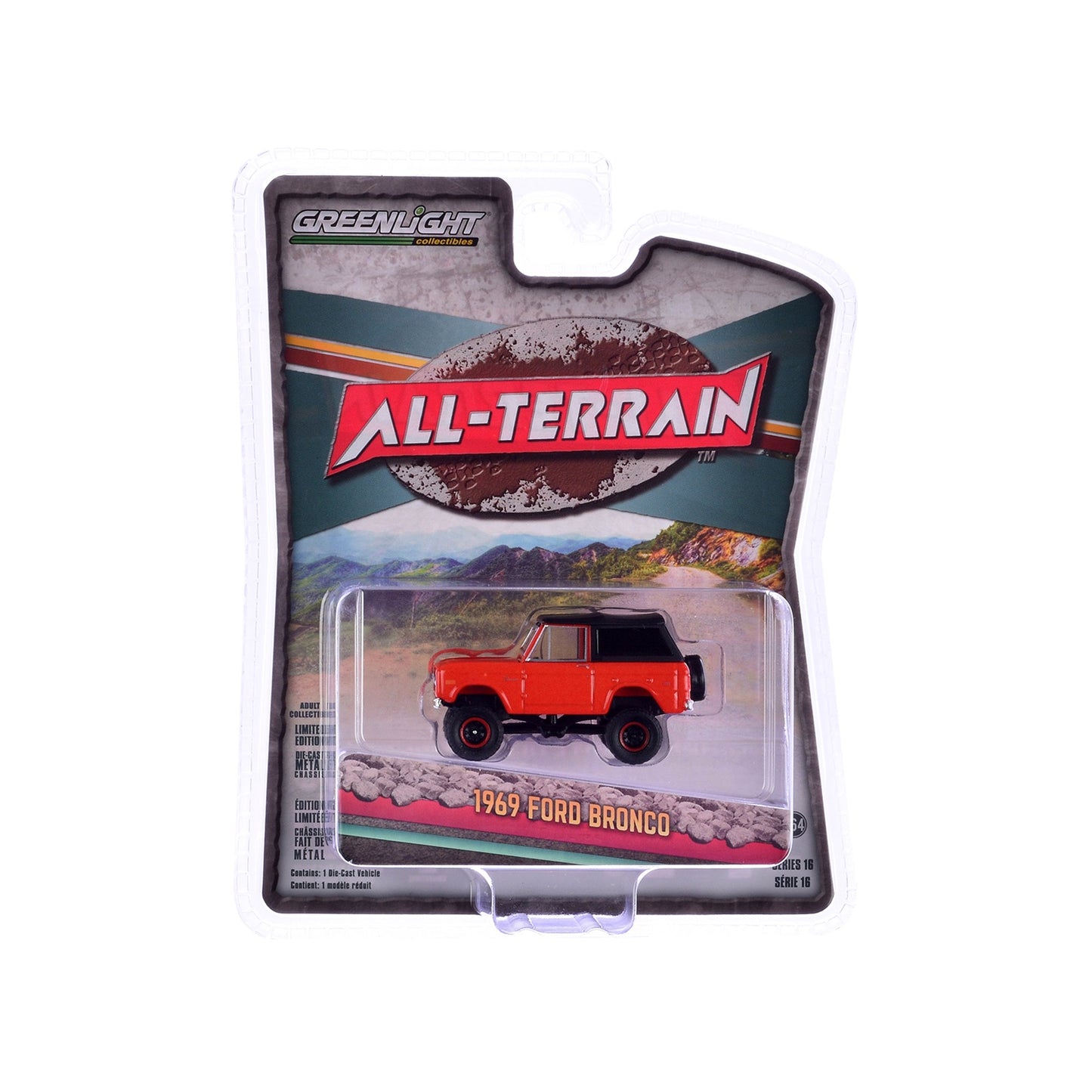 1969 Ford Bronco Lifted with Soft Top - Poppy Red All-Terrain Series 16 Greenlight Collectibles Fishwheels