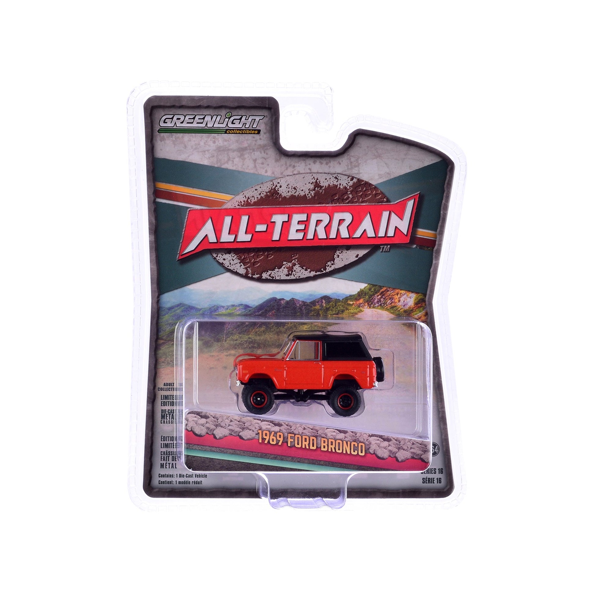 1969 Ford Bronco Lifted with Soft Top - Poppy Red All-Terrain Series 16 Greenlight Collectibles Fishwheels