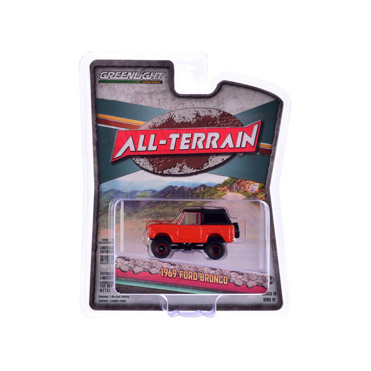 1969 Ford Bronco Lifted with Soft Top - Poppy Red All-Terrain Series 16 Greenlight Collectibles Fishwheels