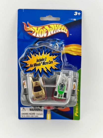 2004 Hot Wheels Micro Cars x 2 Complete with a Pencil Sharpener 1:87 Scale Gold and White