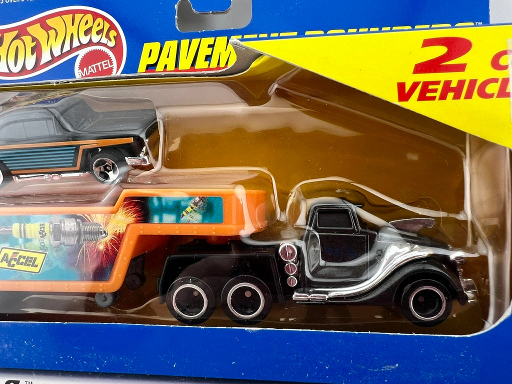 Hot Wheels Pavement Pounders Diecast Transport Truck & ’55 Chevy Fishwheels