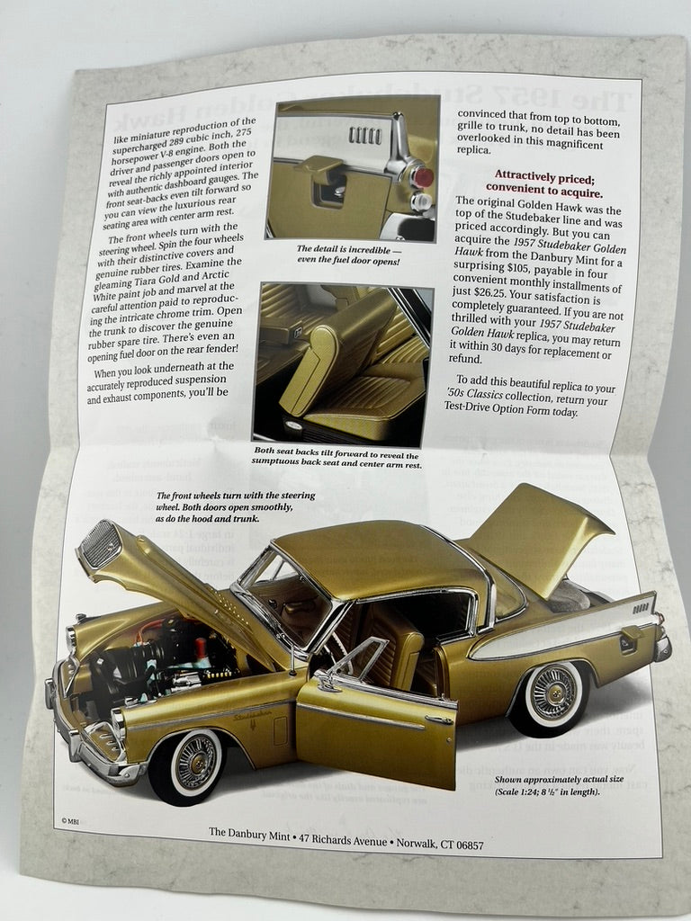 Danbury Mint 1957 Studebaker Golden Hawk – Tiara Gold/Arctic White Fishwheels