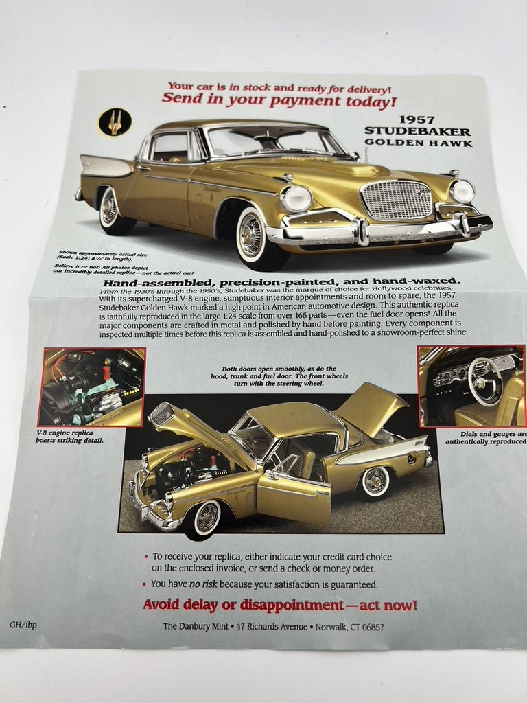Danbury Mint 1957 Studebaker Golden Hawk – Tiara Gold/Arctic White Fishwheels
