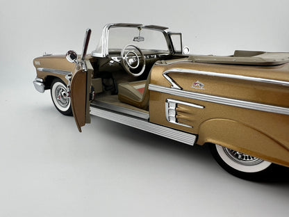 Danbury Mint 1958 Chevy Impala Anniversary Gold Metallic Convertible Fishwheels