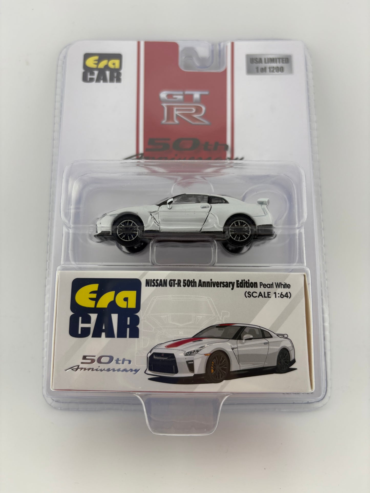 EraCAR Nissan GT-R 50th Anniversary Edition – Pearl White (1:64 Scale, USA Limited)