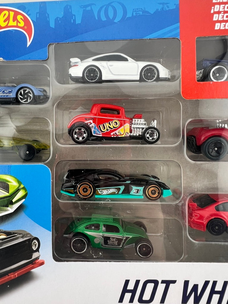 Hot Wheels 9-Car Pack (Set with UNO Coupe and Porsche 911 GT3) Fishwheels