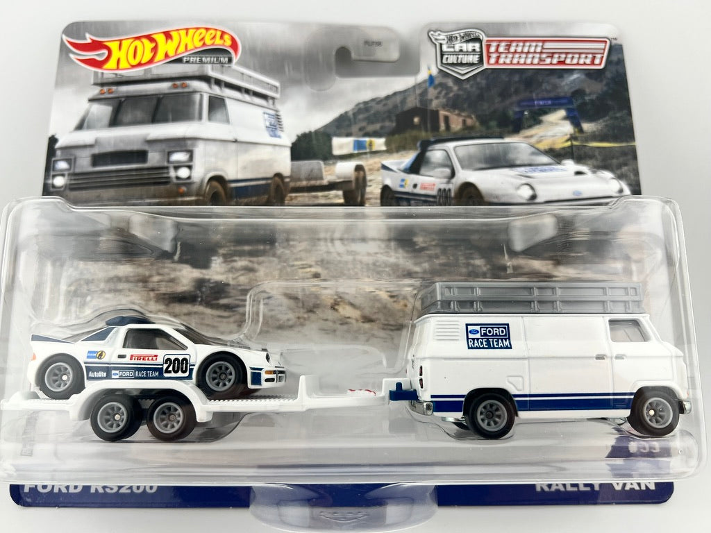 Hot Wheels Car Culture Team Transport Ford RS200 & Rally Van Fishwheels