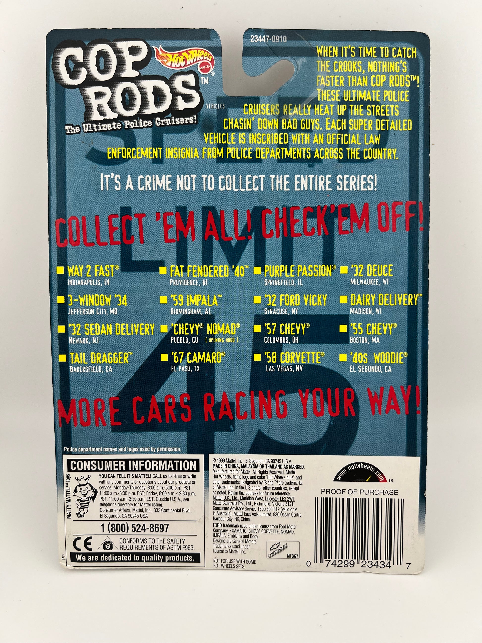 Hot Wheels Cop Rods '32 Deuce Milwaukee 1999 Fishwheels