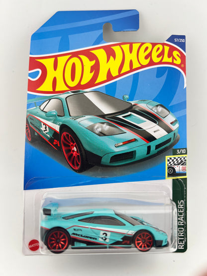 Hot Wheels Factory Set 2022 Retro Racers Series McLaren F1 GTR Light Blue 1:64 Scale Fishwheels