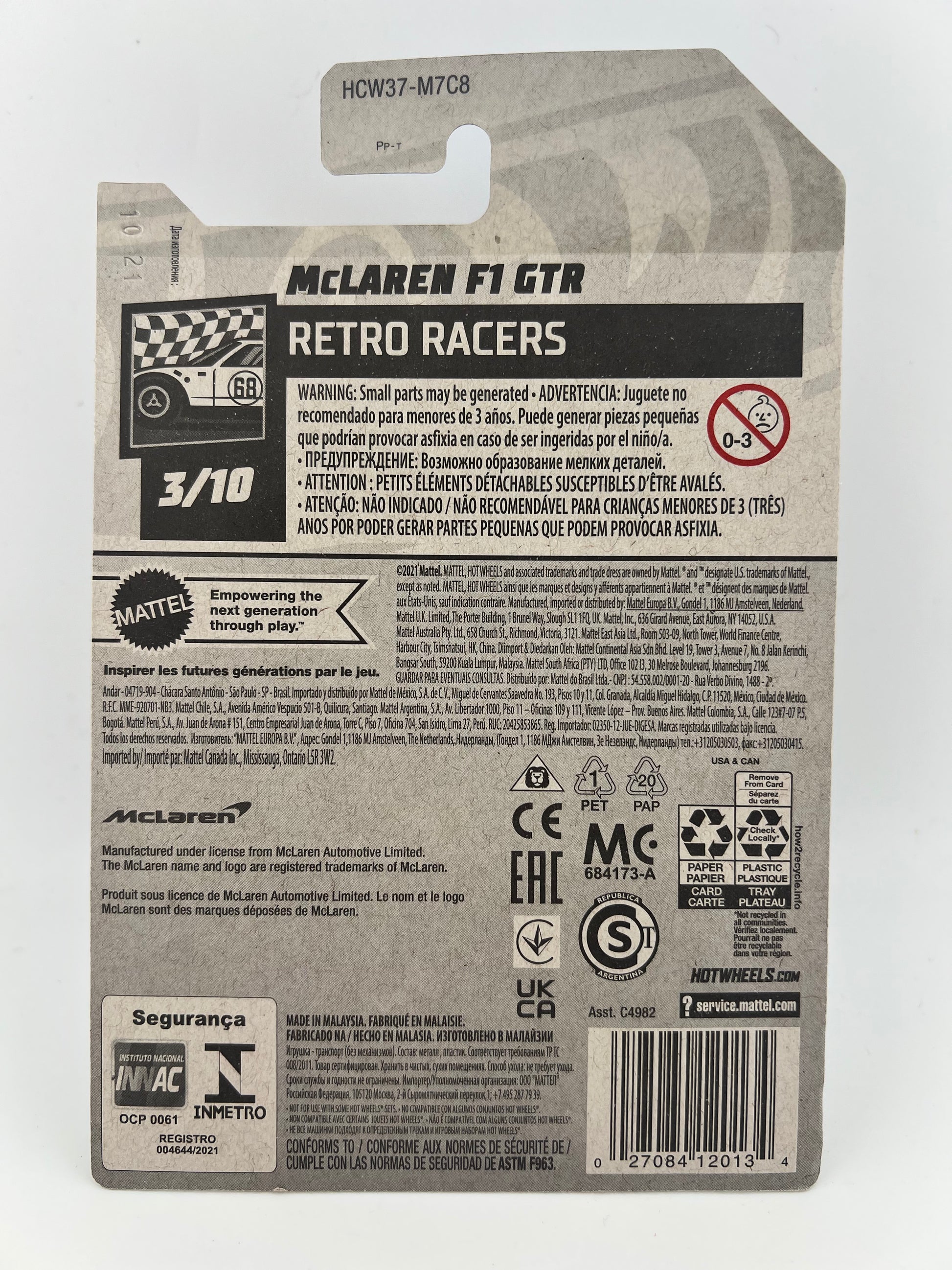 Hot Wheels Factory Set 2022 Retro Racers Series McLaren F1 GTR Light Blue 1:64 Scale