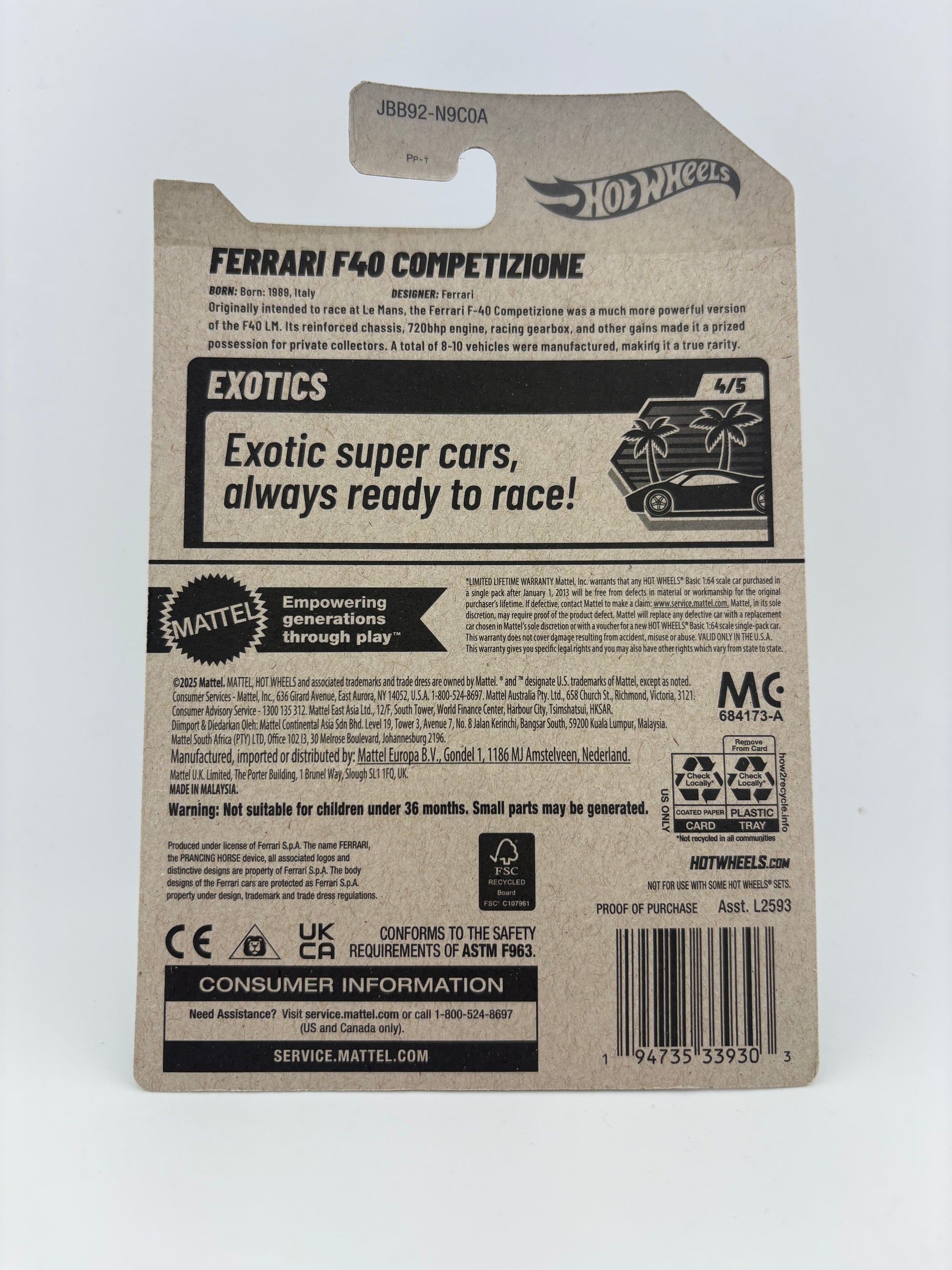 Hot Wheels – Ferrari F40 Competizione (Exotics Series)