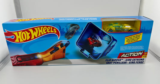 Hot Wheels Flip Ripper Action Stunt Set Yellow Car Track Builder Fishwheels
