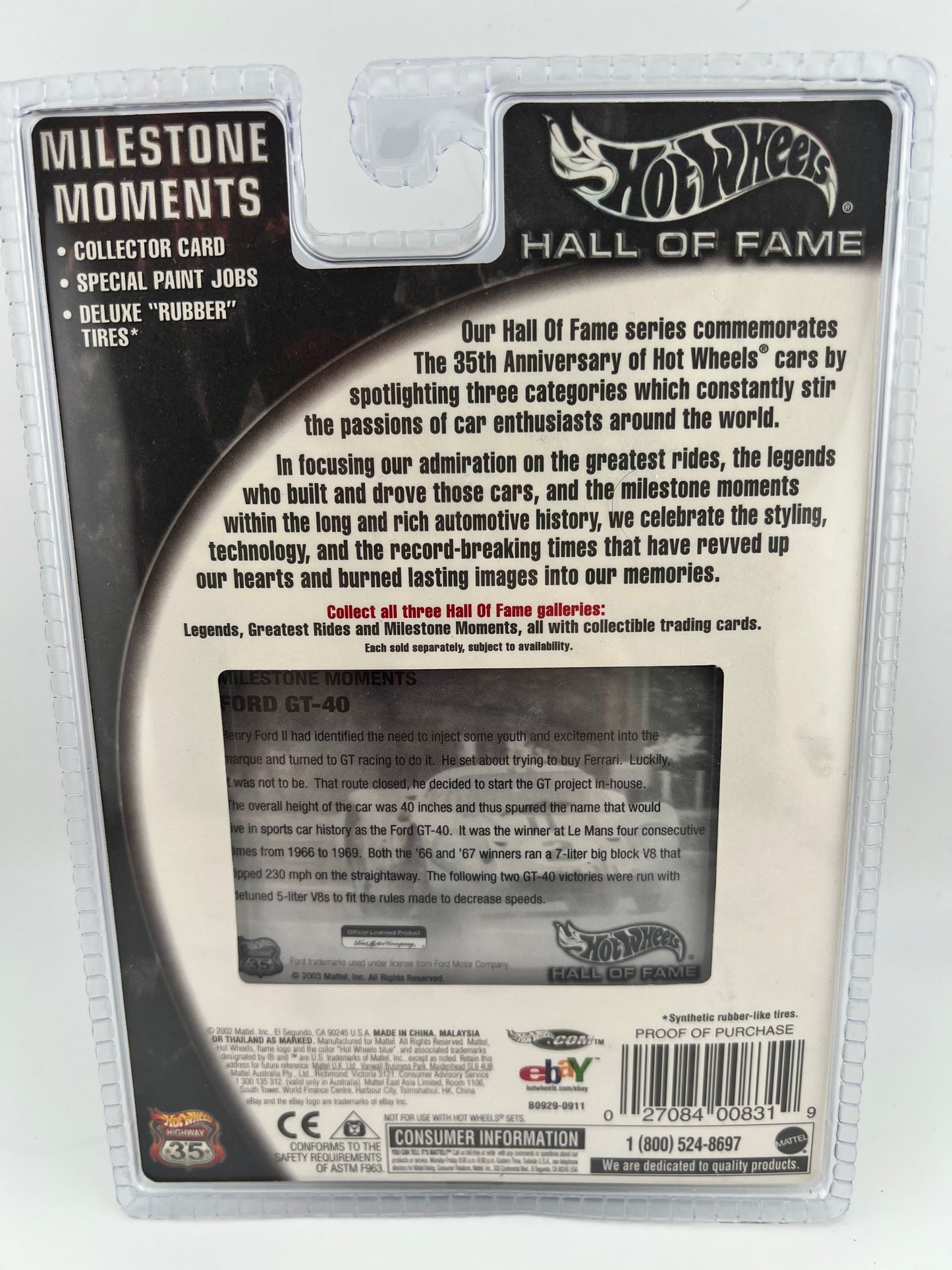 Hot Wheels Hall of Fame Milestone Moments Ford GT-40 2002 1:64 Scale