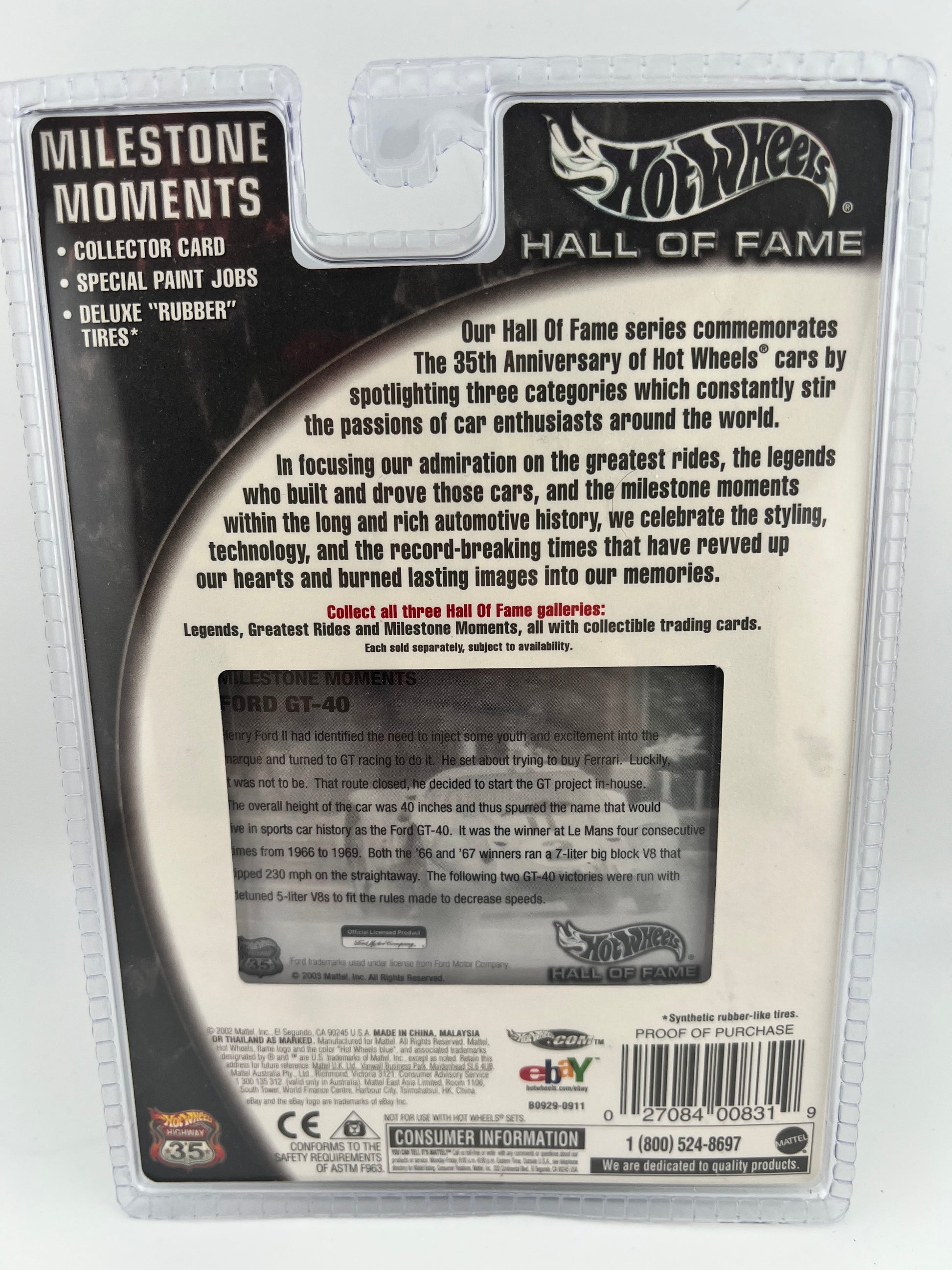 Hot Wheels Hall of Fame Milestone Moments Ford GT-40 2002 1:64 Scale