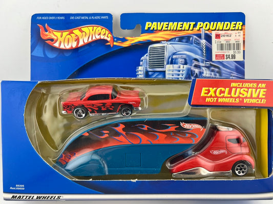 Hot Wheels Pavement Pounder – Red Flame Hauler with ’55 Chevy Fishwheels