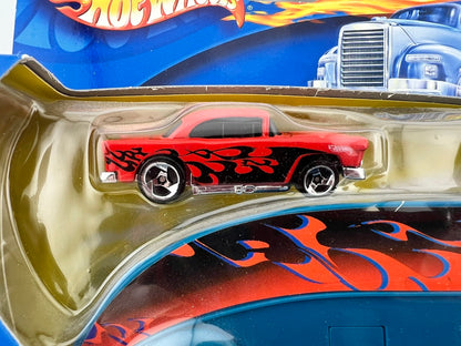 Hot Wheels Pavement Pounder – Red Flame Hauler with ’55 Chevy Fishwheels