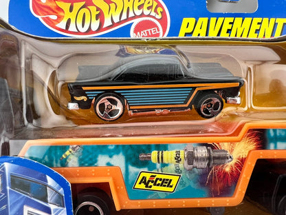 Hot Wheels Pavement Pounders Diecast Transport Truck & ’55 Chevy Fishwheels