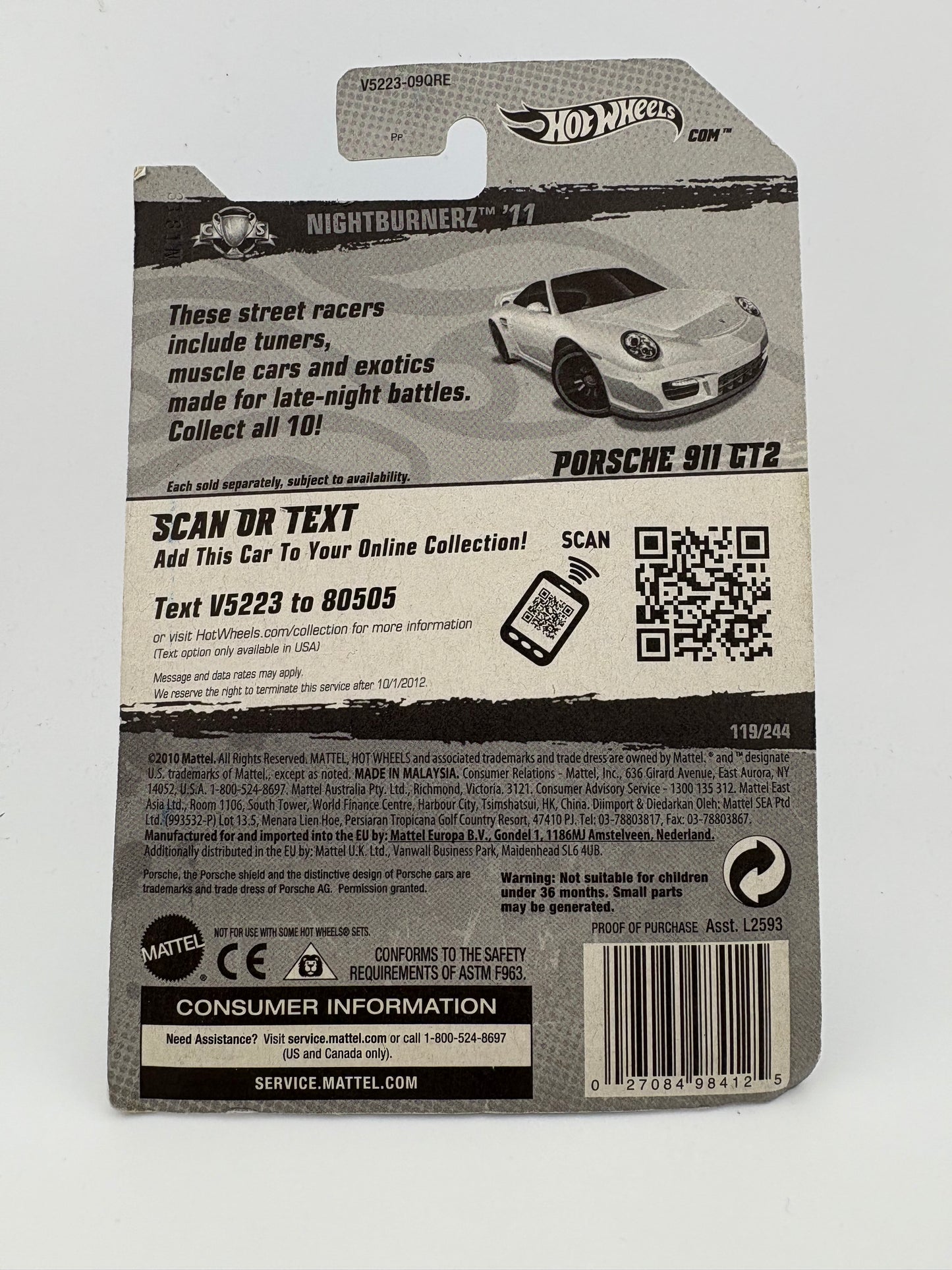 Hot Wheels Porsche 911 GT2 (Nightburnerz™ ’11) (Damaged Card)
