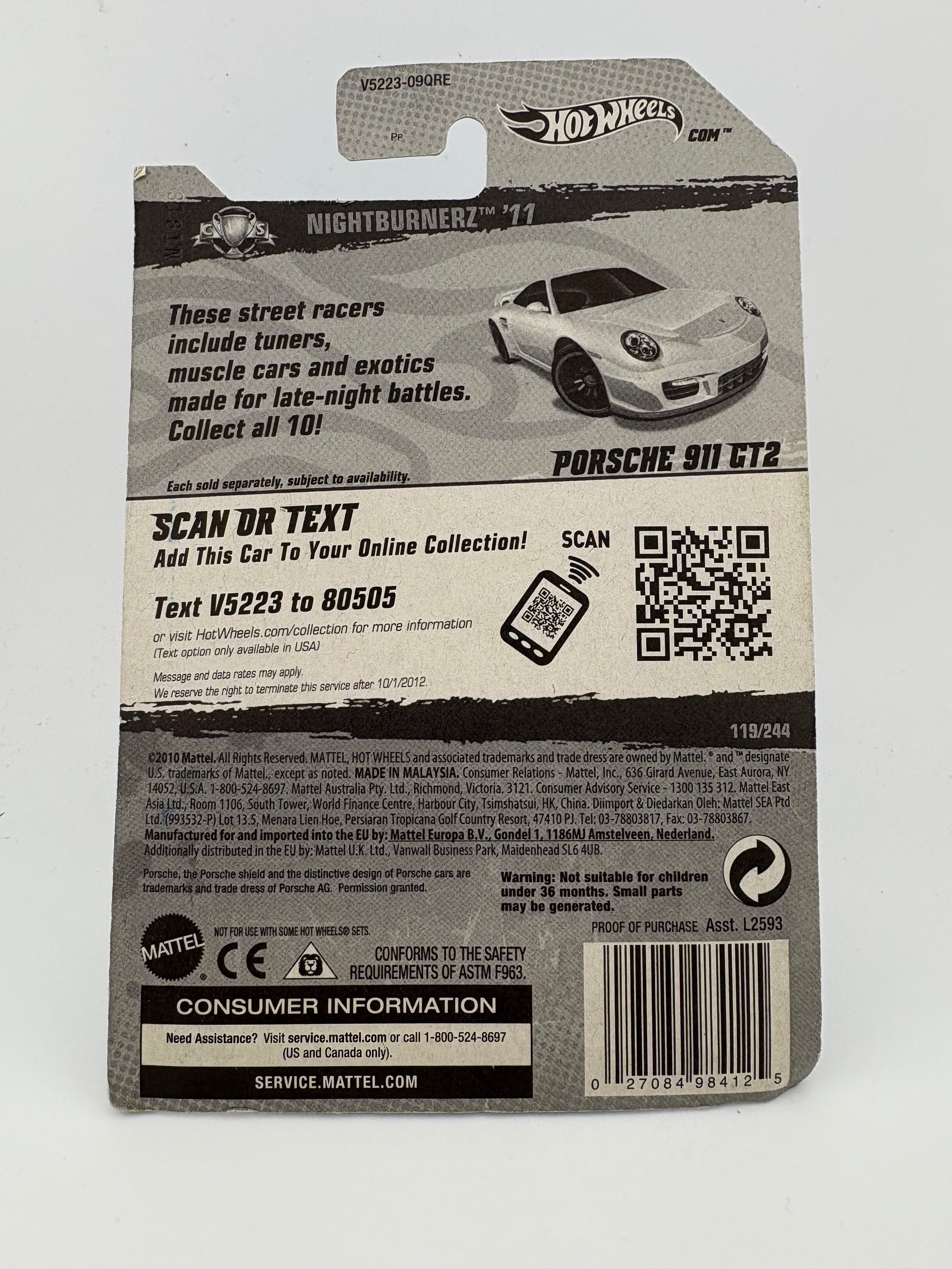 Hot Wheels Porsche 911 GT2 (Nightburnerz™ ’11) (Damaged Card)