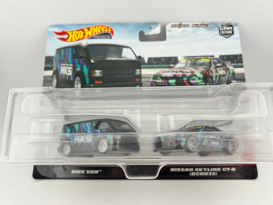 Hot Wheels Premium Car Culture MBK Van & Nissan Skyline GT-R (BNCR33) HKS Livery Fishwheels