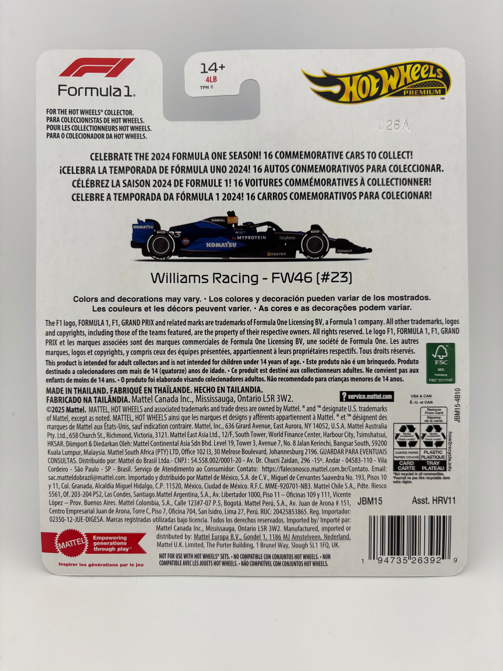 Hot Wheels Premium – Williams Racing FW46 (#23 Alex Albon)