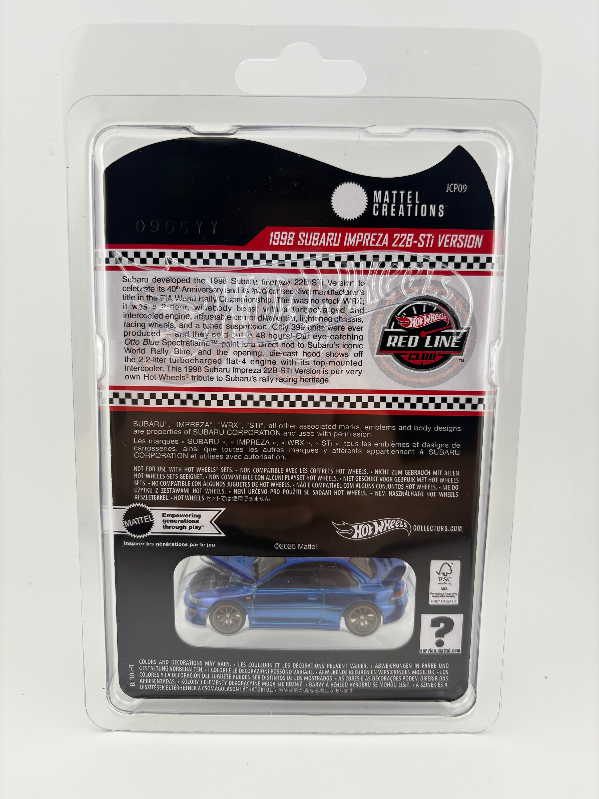 Hot Wheels Red Line Club – 1998 Subaru Impreza 22B-STi Version
