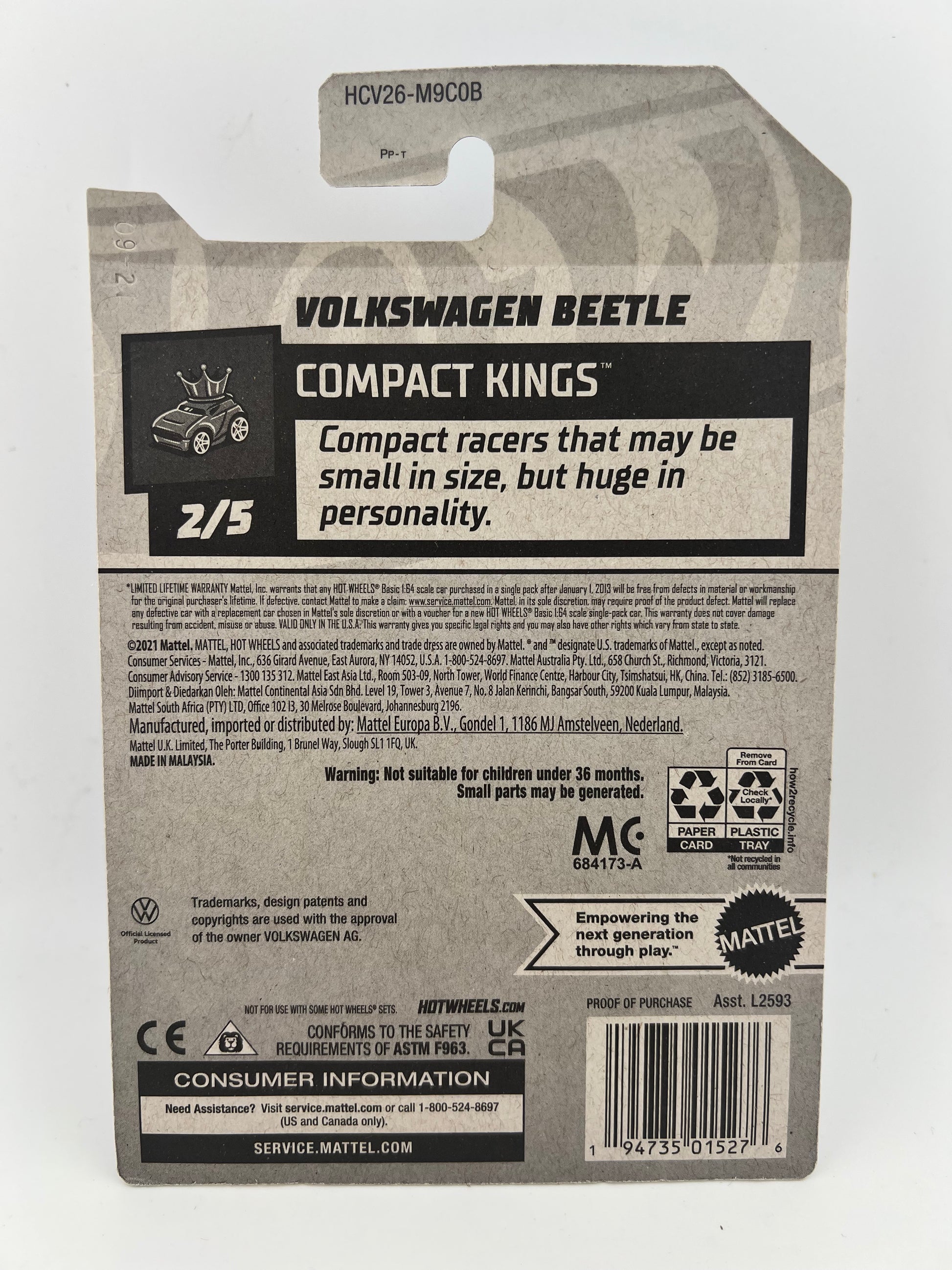 Hot Wheels Volkswagen Beetle Compact Kings 2/5 (Blue) 1:64 Scale Fishwheels