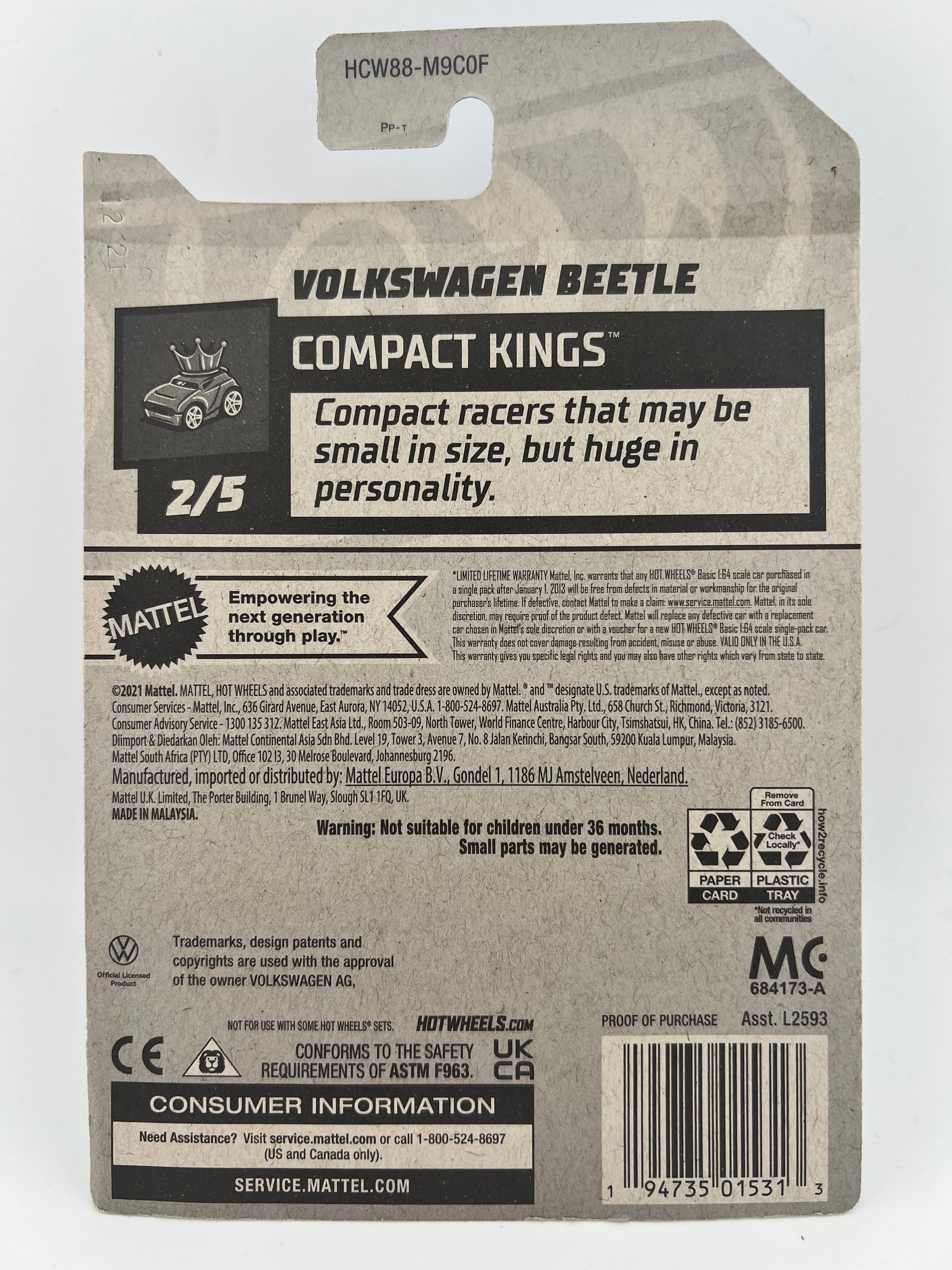 Hot Wheels Volkswagen Beetle Compact Kings 2/5 (Green)  Fishwheels