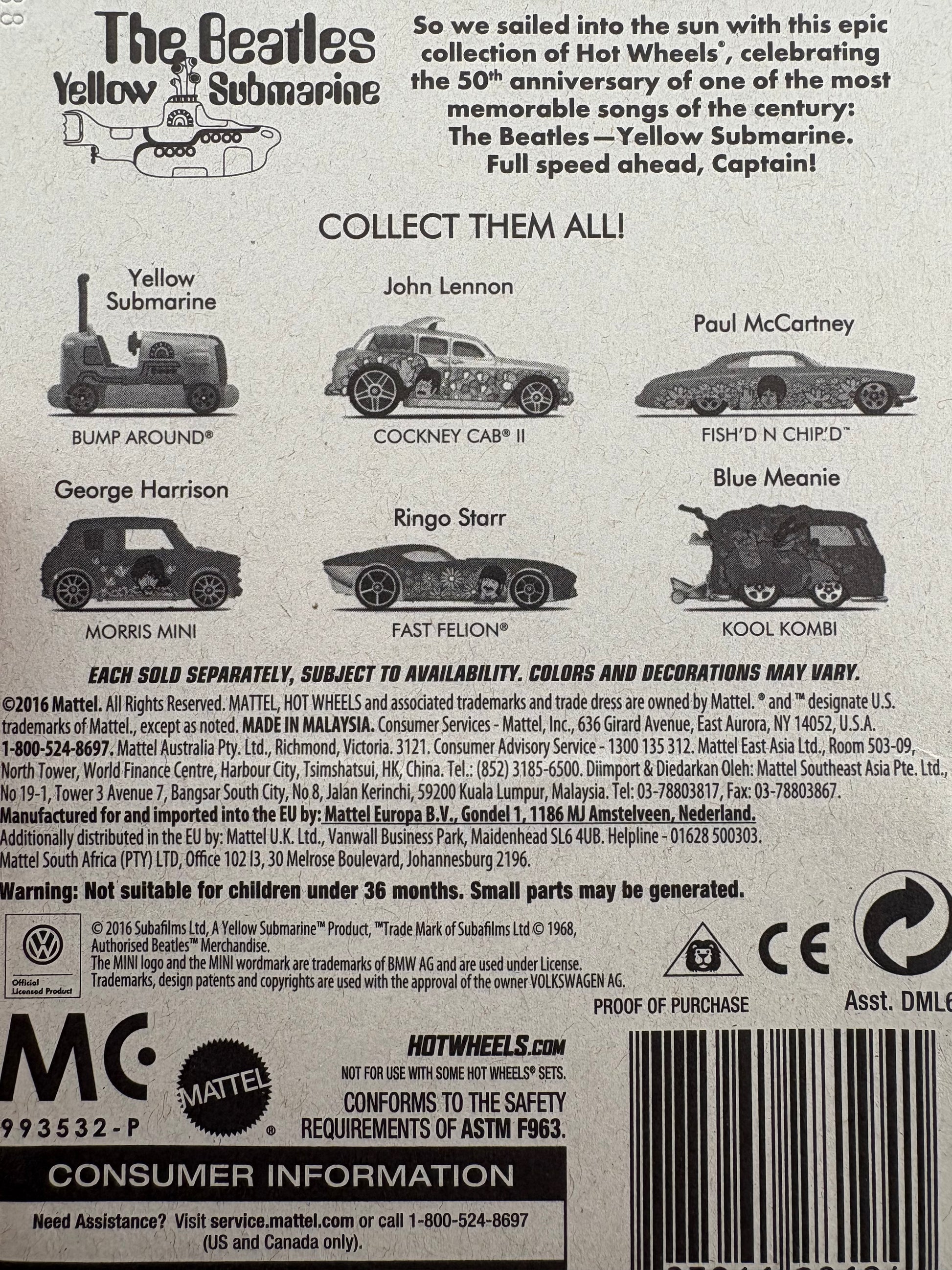 Hot Wheels x The Beatles – Yellow Submarine Collection (2016)(Incomplete Set)
