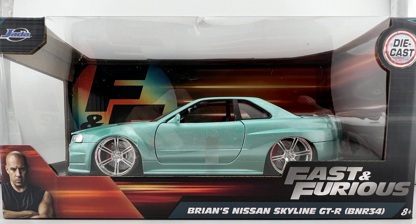Jada Fast & Furious: Brian's Nissan Skyline GT-R R34 (Turquoise) 1/24 Scale