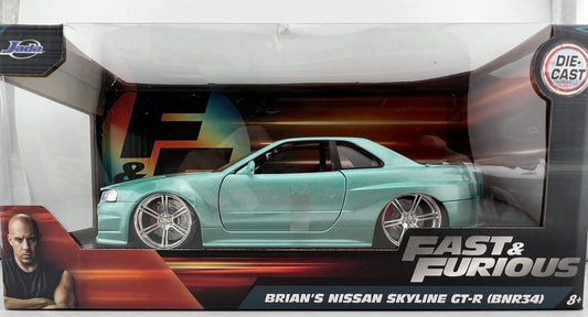 Jada Fast & Furious: Brian's Nissan Skyline GT-R R34 (Turquoise) 1/24 Scale
