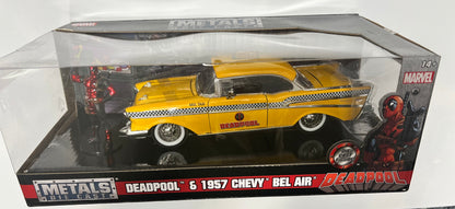 Jada 1957 Chevrolet Bel Air Taxi Yellow with Deadpool Die-cast Figure Marvel Series 1:24 scale