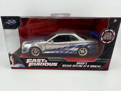Jada Brian's Nissan Skyline GT-R (BNR34) Fast & Furious 1:32 (Silver) Fishwheels