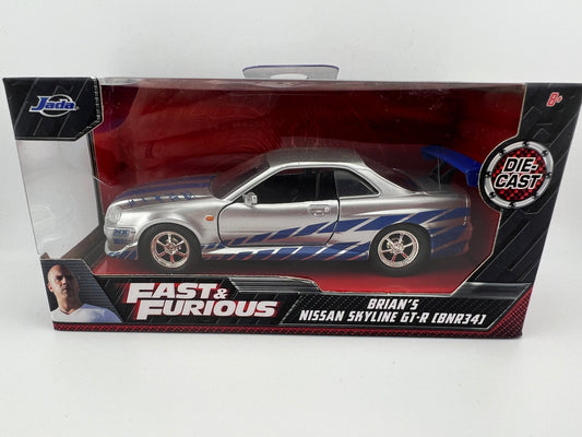 Jada Brian's Nissan Skyline GT-R (BNR34) Fast & Furious 1:32 (Silver) Fishwheels