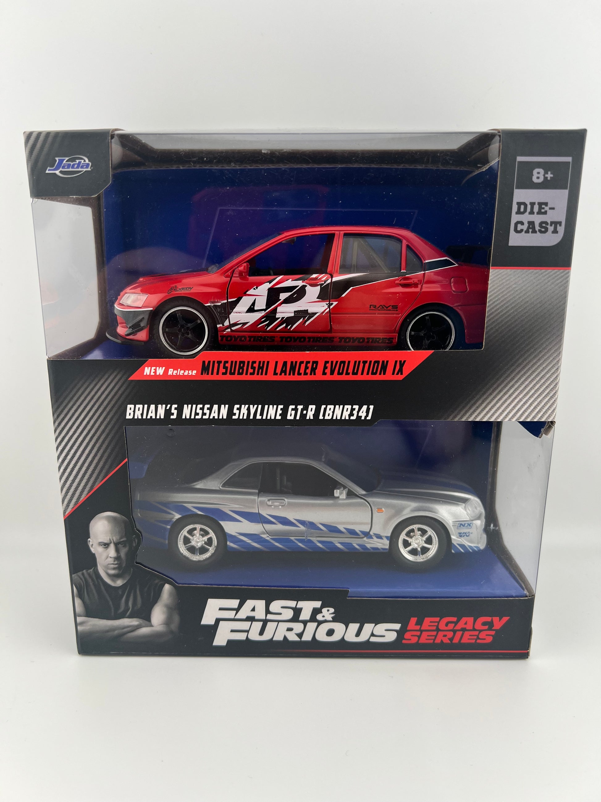 Jada Fast & Furious Legacy Series Lancer Evolution IX and Brian's Nissan Skyline GT-R 1/32 Fishwheels