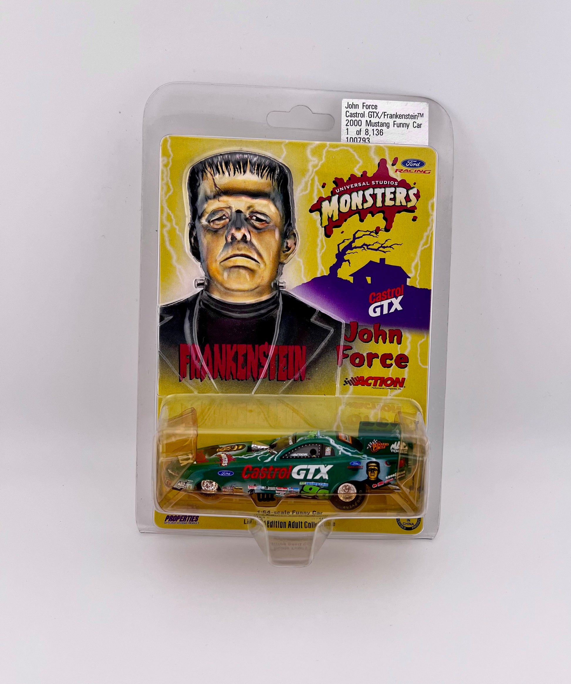 John Force Racing 2000 Frankenstein Ford Mustang Castrol GTX Funny Car 1:64 Scale Fishwheels