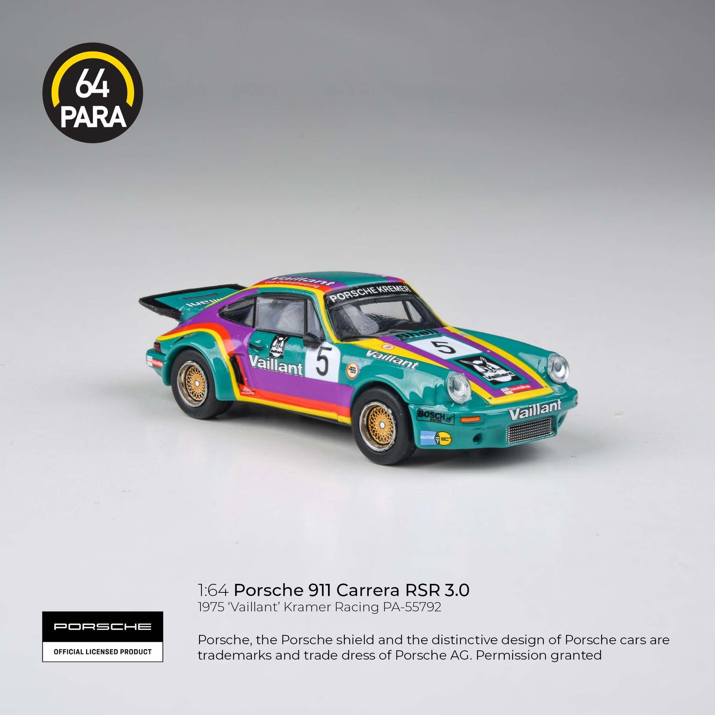 1975 Porsche 911 3.0 RSR 'Vaillant' Para 64 1:64 Scale Fishwheels